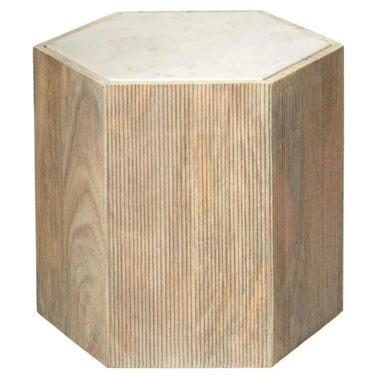 Argan Hexagon Washed Wood End Table