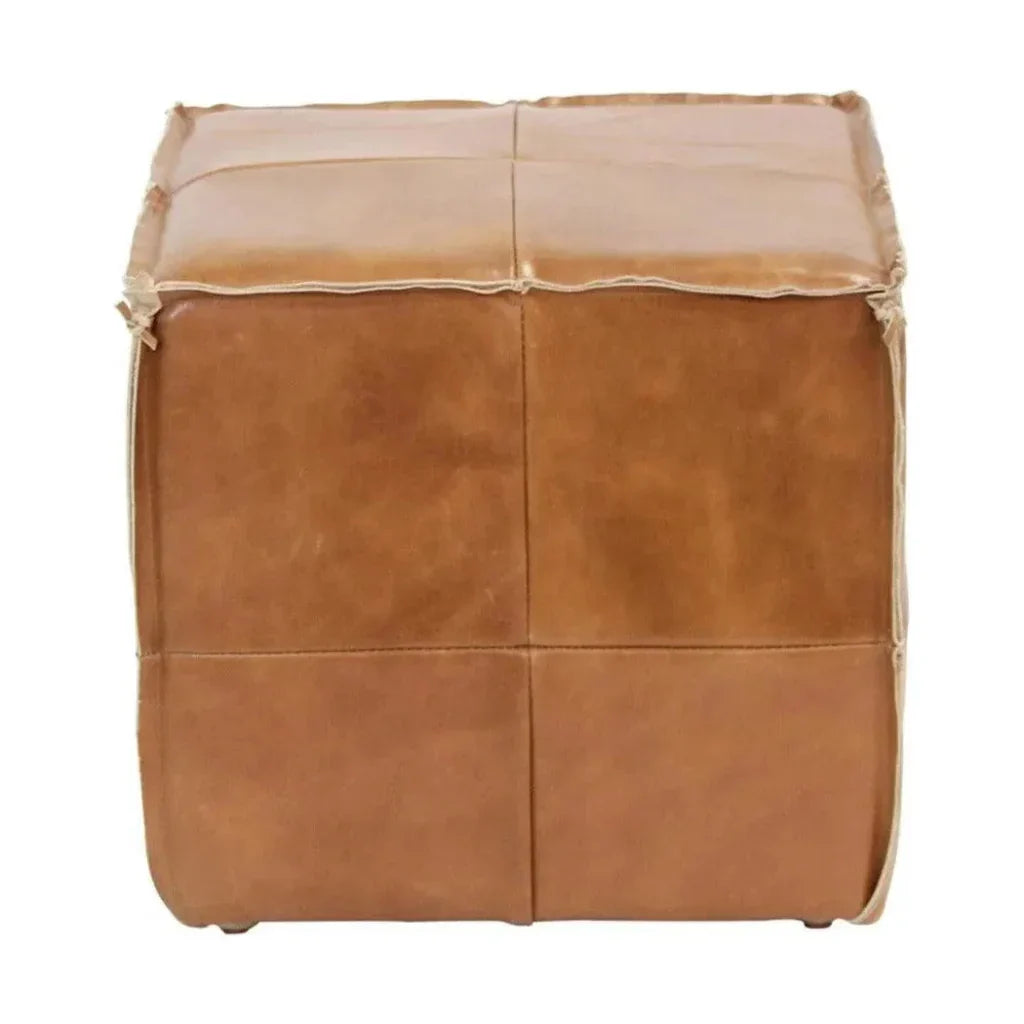 Square Leather Cube Ottoman Argentinian Saddle - LOOMLAN - Peninsula Home - Poufs and Stools