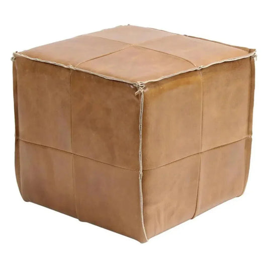 Square Leather Cube Ottoman Argentinian Saddle - LOOMLAN - Peninsula Home - Poufs and Stools
