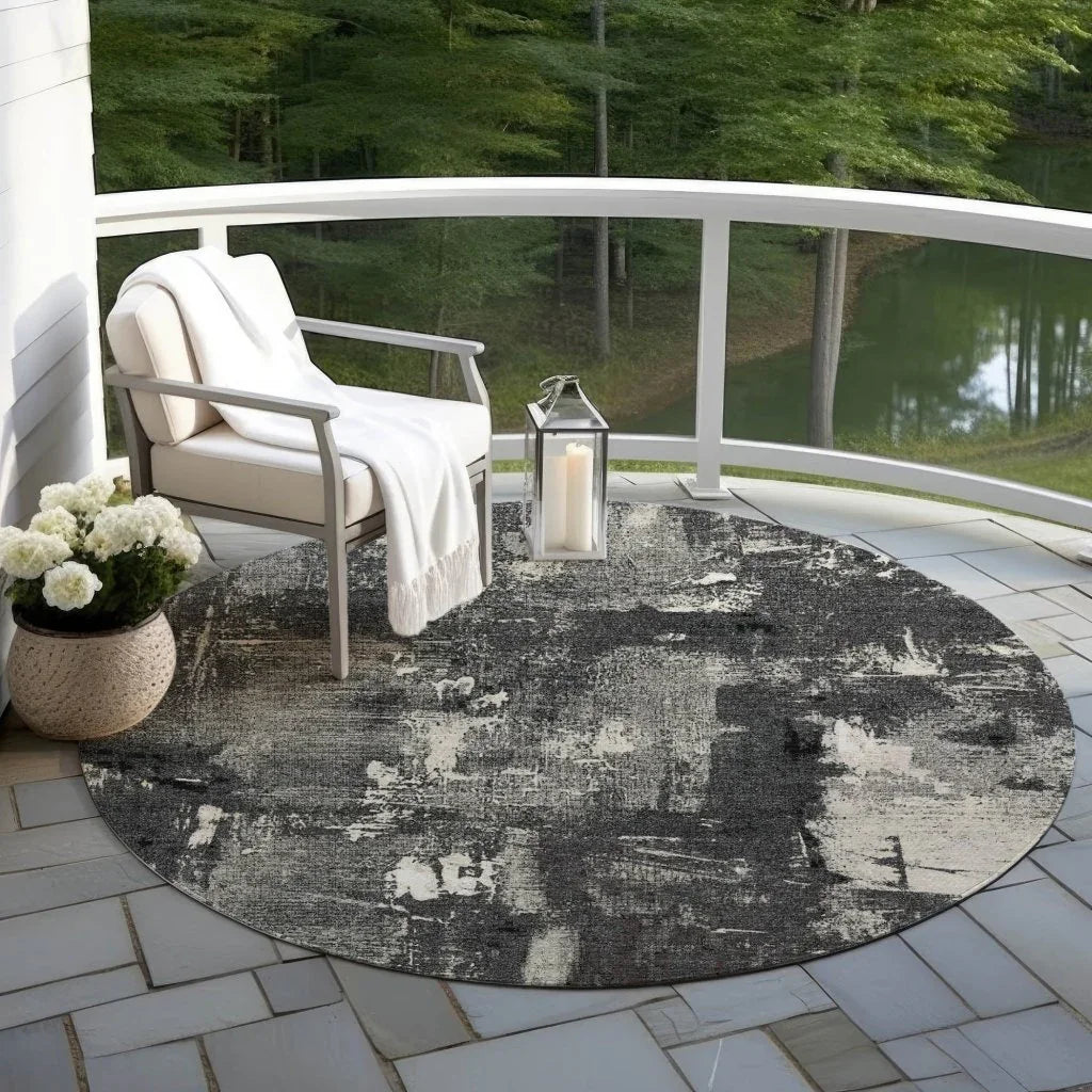 Aria Black Washable Indoor-Outdoor Rug-Outdoor Rugs-LOOMLAN Rugs-LOOMLAN