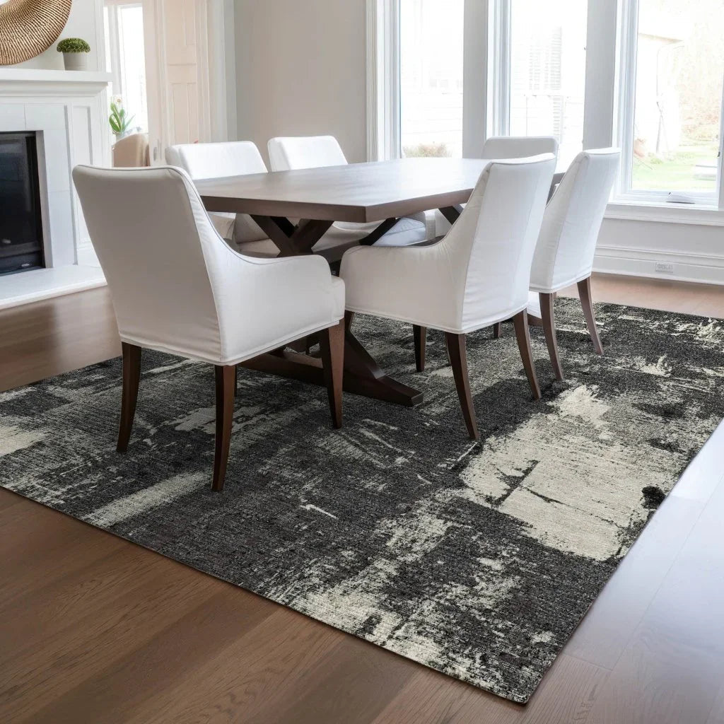Aria Black Washable Indoor-Outdoor Rug-Outdoor Rugs-LOOMLAN Rugs-LOOMLAN