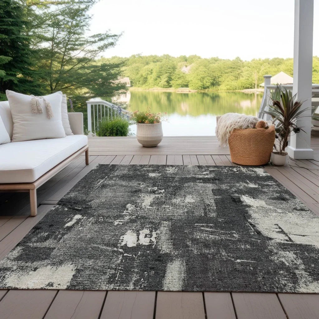 Aria Black Washable Indoor-Outdoor Rug-Outdoor Rugs-LOOMLAN Rugs-LOOMLAN
