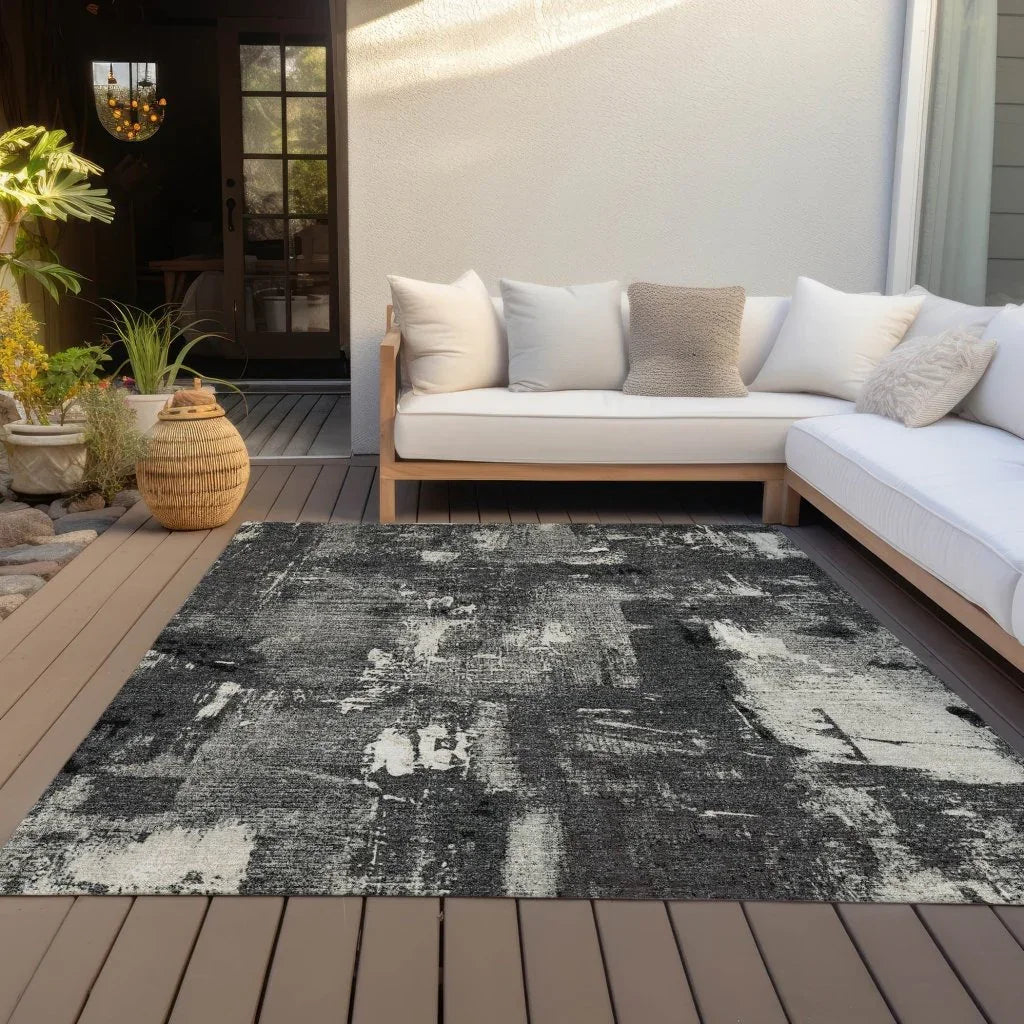 Aria Black Washable Indoor-Outdoor Rug-Outdoor Rugs-LOOMLAN Rugs-LOOMLAN