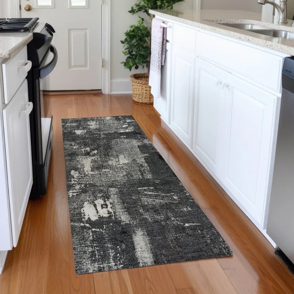 Aria Black Washable Indoor-Outdoor Rug-Outdoor Rugs-LOOMLAN Rugs-LOOMLAN