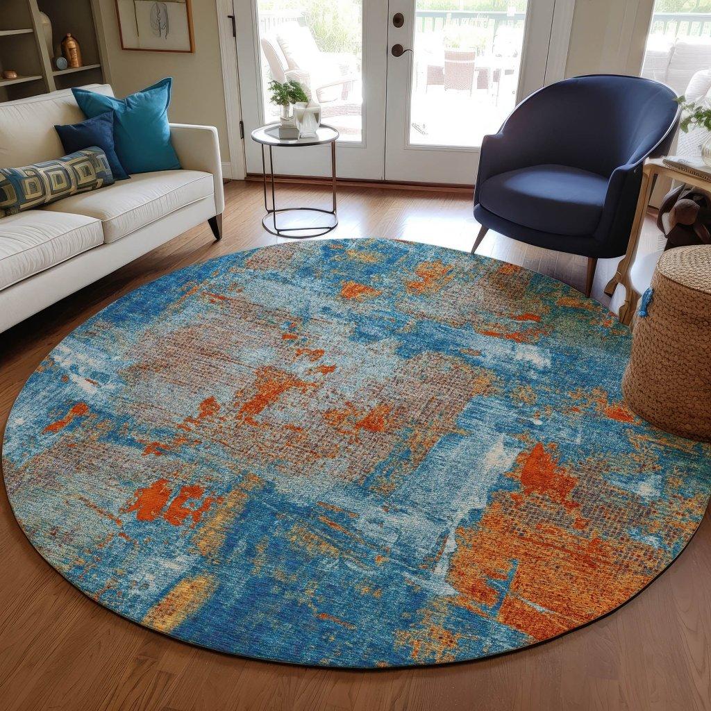 Aria Navy Washable Indoor-Outdoor Rug-Outdoor Rugs-LOOMLAN Rugs-LOOMLAN