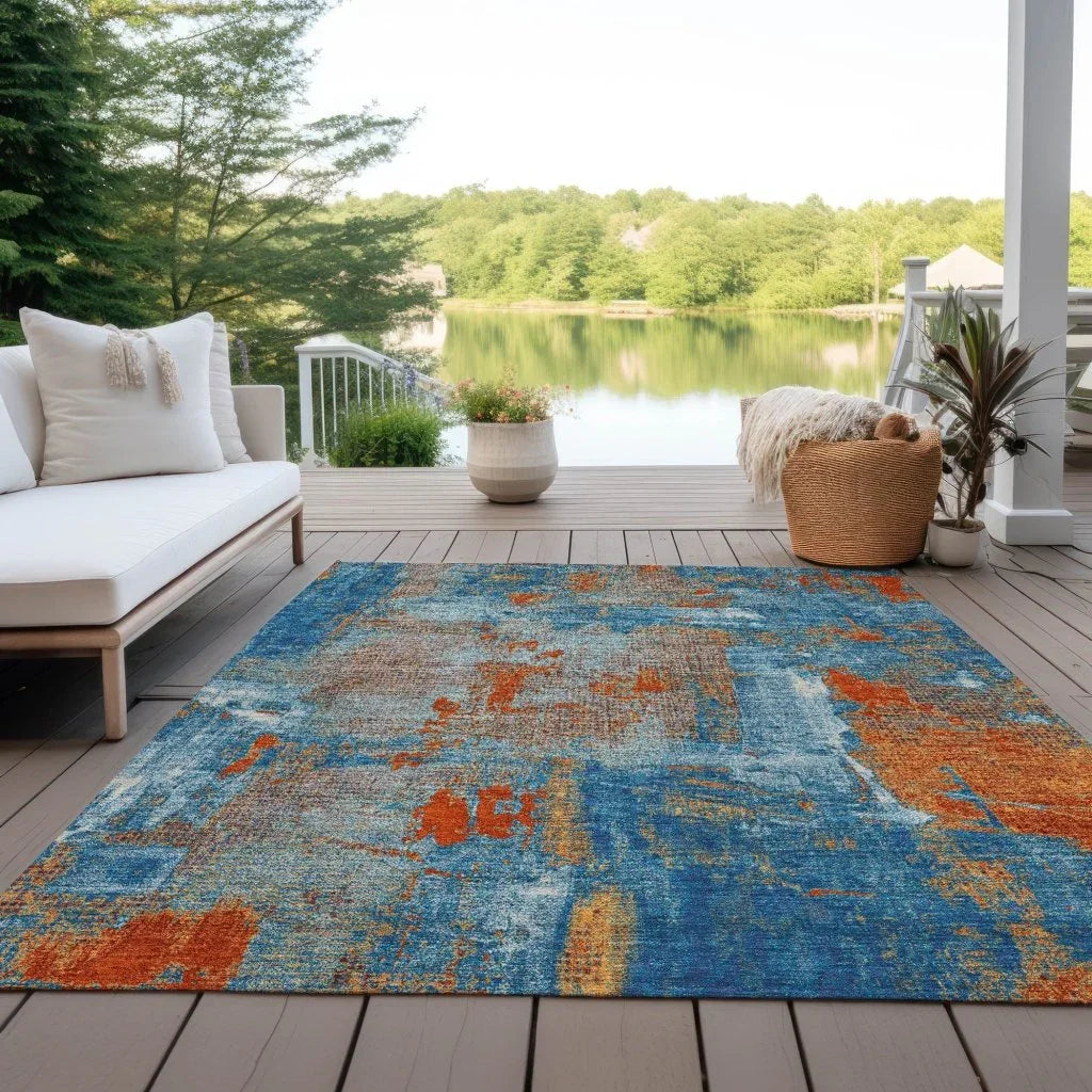 Aria Navy Washable Indoor-Outdoor Rug-Outdoor Rugs-LOOMLAN Rugs-LOOMLAN