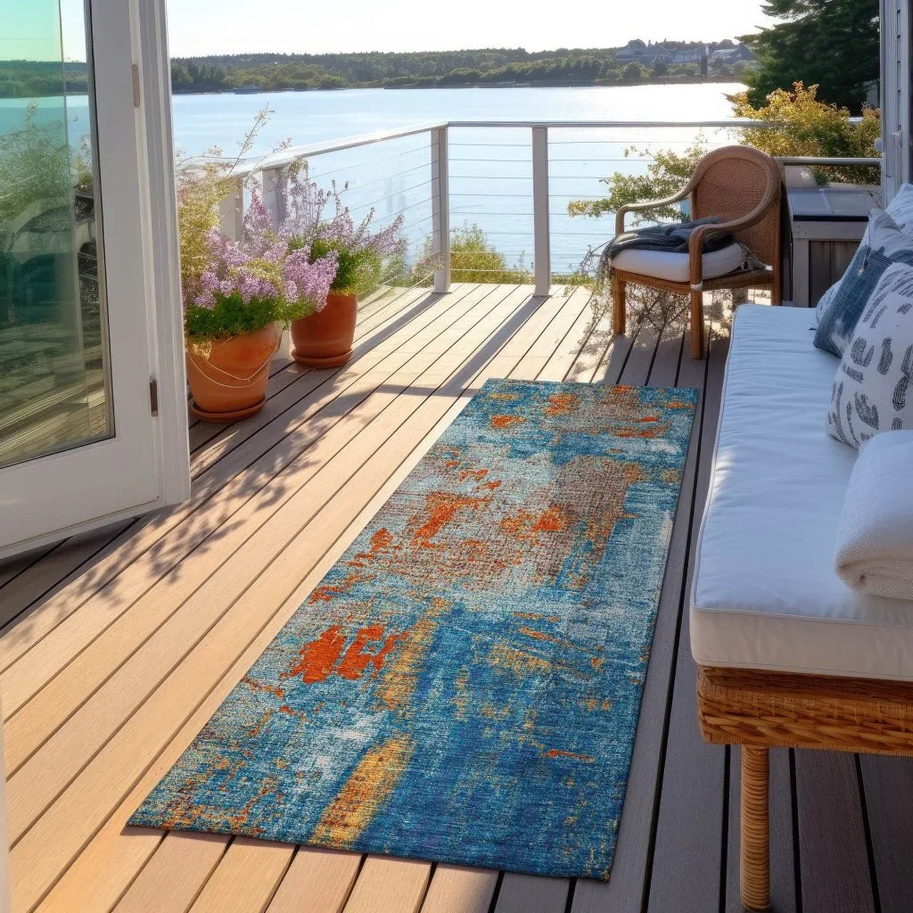 Aria Navy Washable Indoor-Outdoor Rug-Outdoor Rugs-LOOMLAN Rugs-LOOMLAN