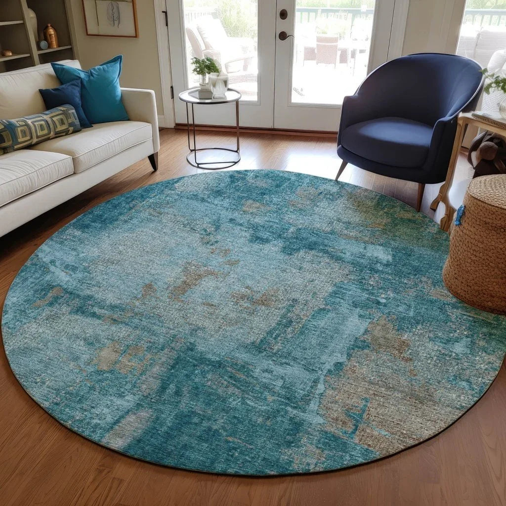 Aria Teal Washable Indoor-Outdoor Rug-Outdoor Rugs-LOOMLAN Rugs-LOOMLAN