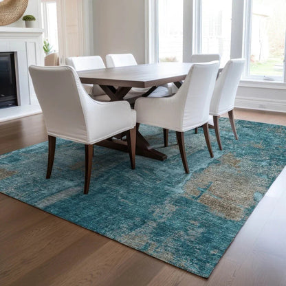 Aria Teal Washable Indoor-Outdoor Rug-Outdoor Rugs-LOOMLAN Rugs-LOOMLAN