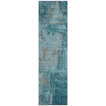 Aria Teal Washable Indoor-Outdoor Rug-Outdoor Rugs-LOOMLAN Rugs-2'3" x 7'6"-LOOMLAN