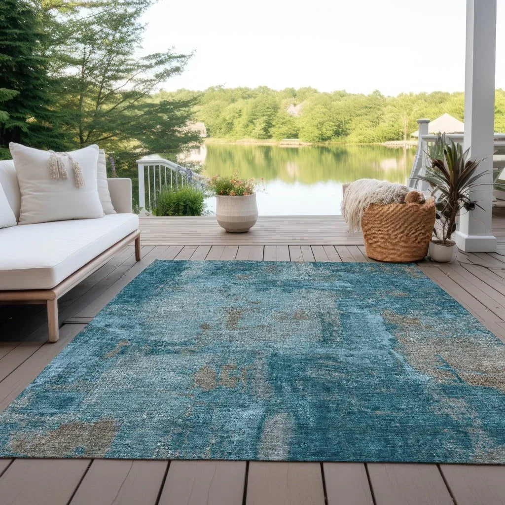 Aria Teal Washable Indoor-Outdoor Rug-Outdoor Rugs-LOOMLAN Rugs-LOOMLAN