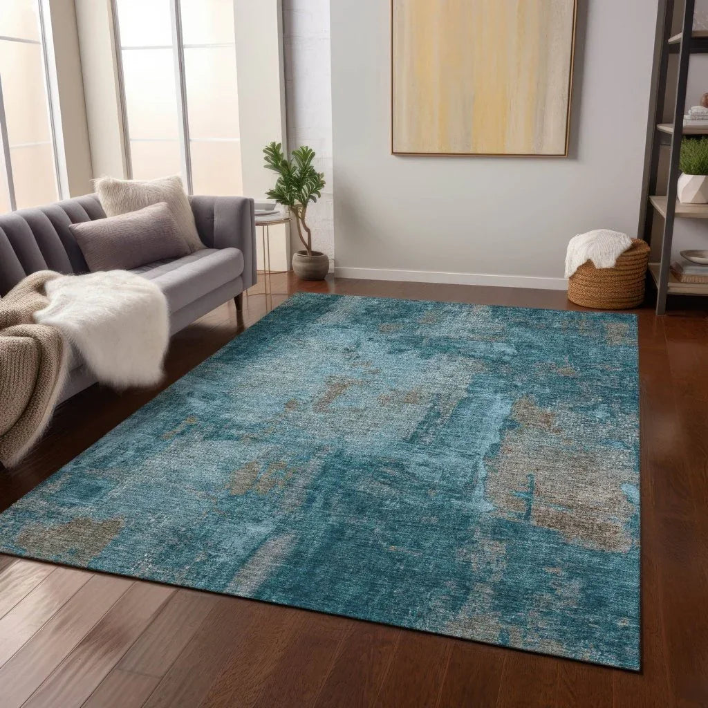 Aria Teal Washable Indoor-Outdoor Rug-Outdoor Rugs-LOOMLAN Rugs-LOOMLAN