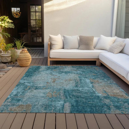 Aria Teal Washable Indoor-Outdoor Rug-Outdoor Rugs-LOOMLAN Rugs-LOOMLAN