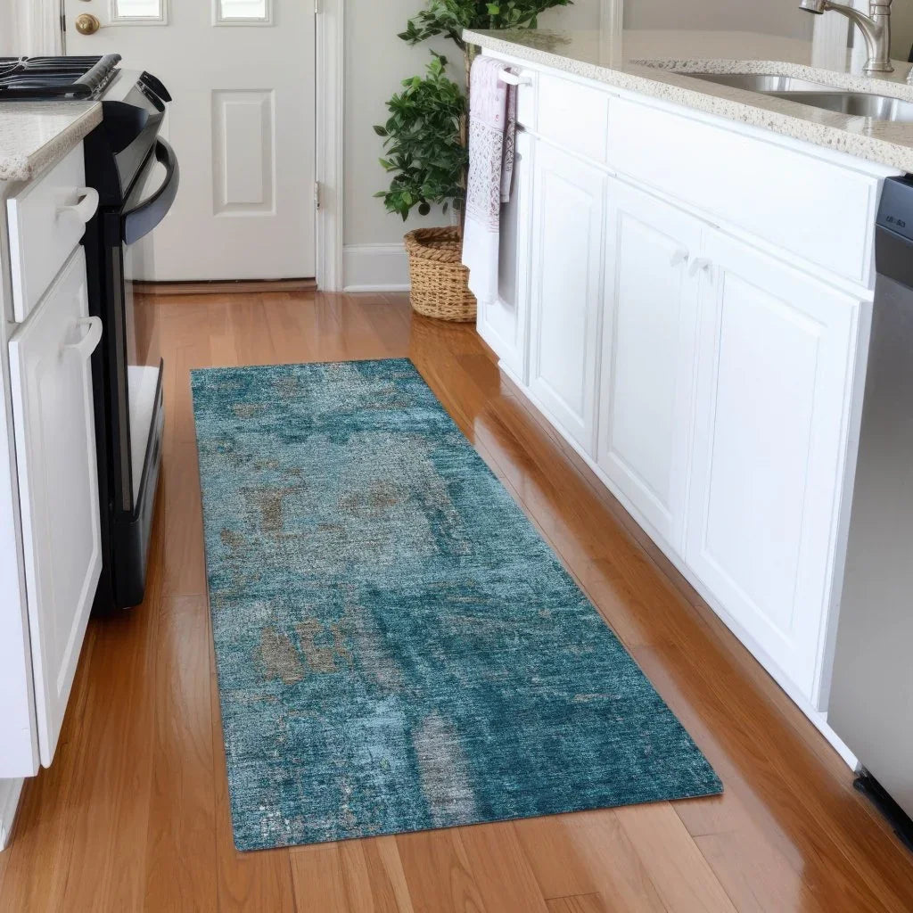 Aria Teal Washable Indoor-Outdoor Rug-Outdoor Rugs-LOOMLAN Rugs-LOOMLAN
