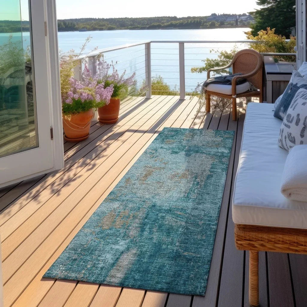 Aria Teal Washable Indoor-Outdoor Rug-Outdoor Rugs-LOOMLAN Rugs-LOOMLAN