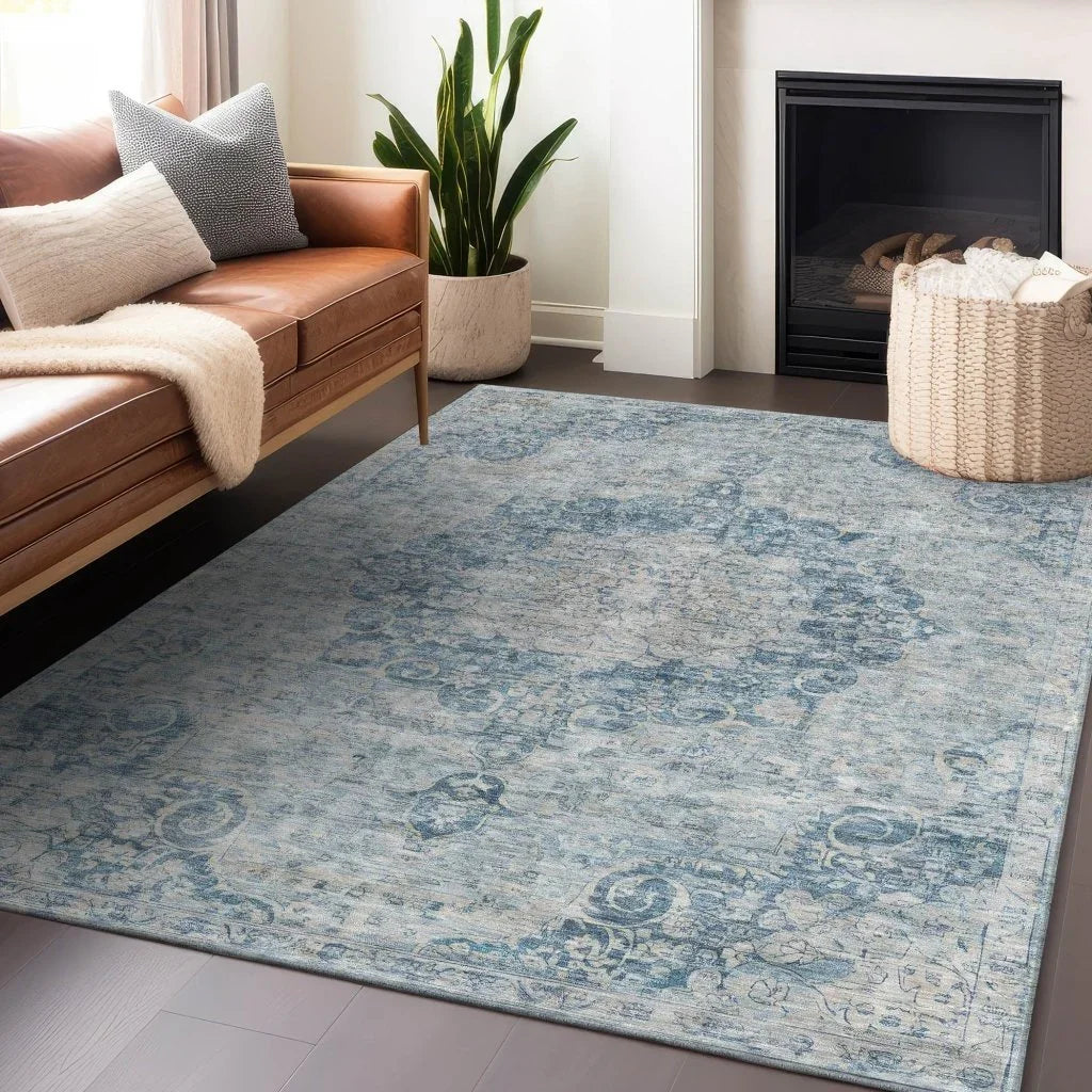 Arienne Blue Washable Indoor - Outdoor Rug - LOOMLAN - LOOMLAN Rugs - Outdoor Rugs