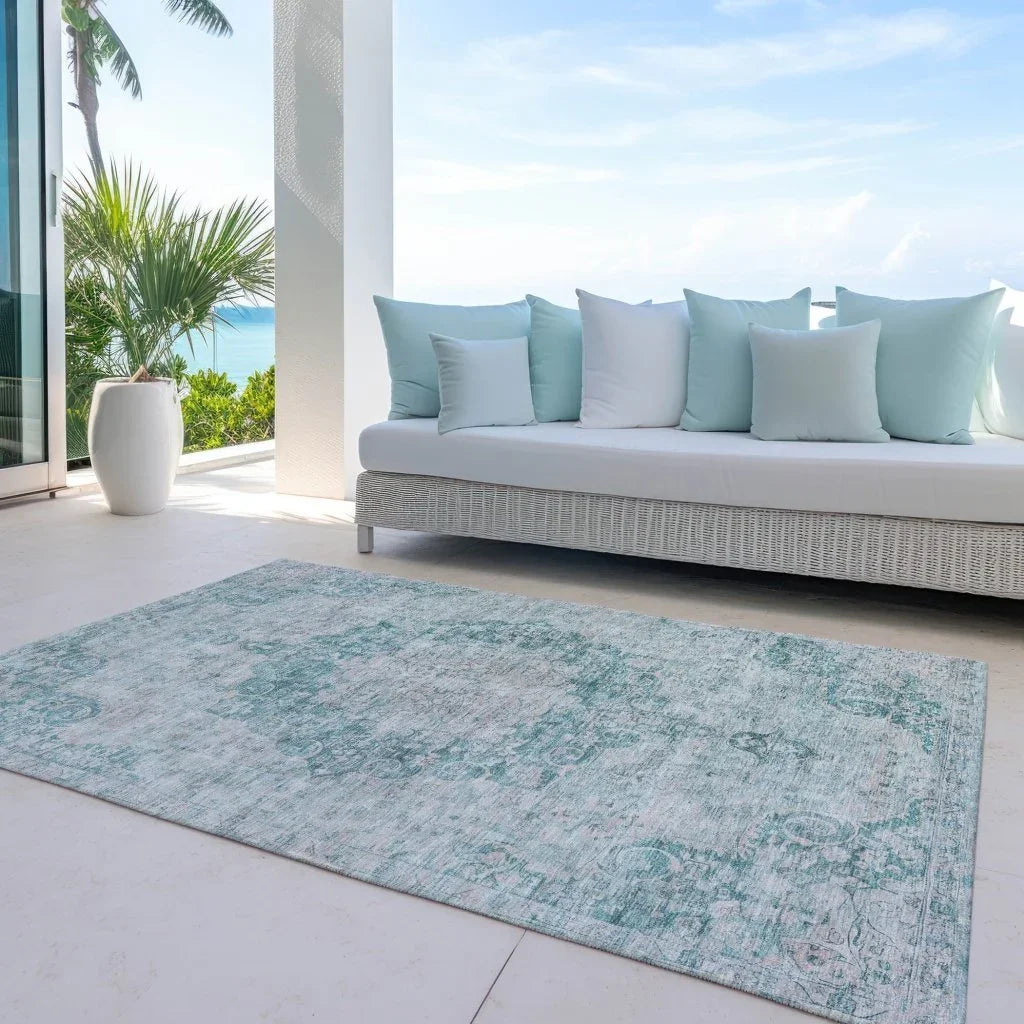 Arienne Teal Washable Indoor - Outdoor Rug - LOOMLAN - LOOMLAN Rugs - Outdoor Rugs