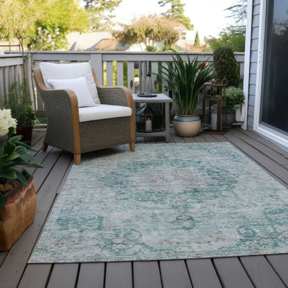 Arienne Teal Washable Indoor - Outdoor Rug - LOOMLAN - LOOMLAN Rugs - Outdoor Rugs