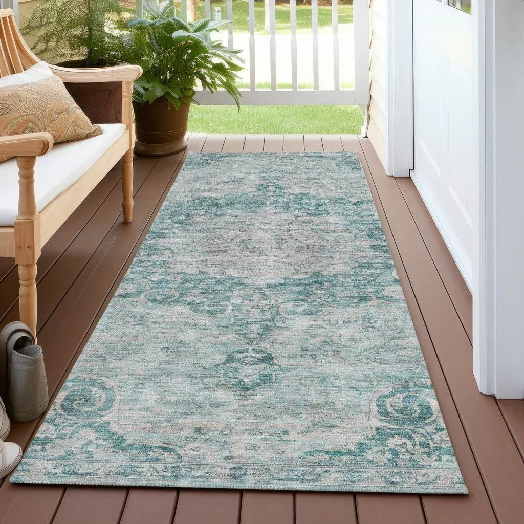 Arienne Teal Washable Indoor - Outdoor Rug - LOOMLAN - LOOMLAN Rugs - Outdoor Rugs