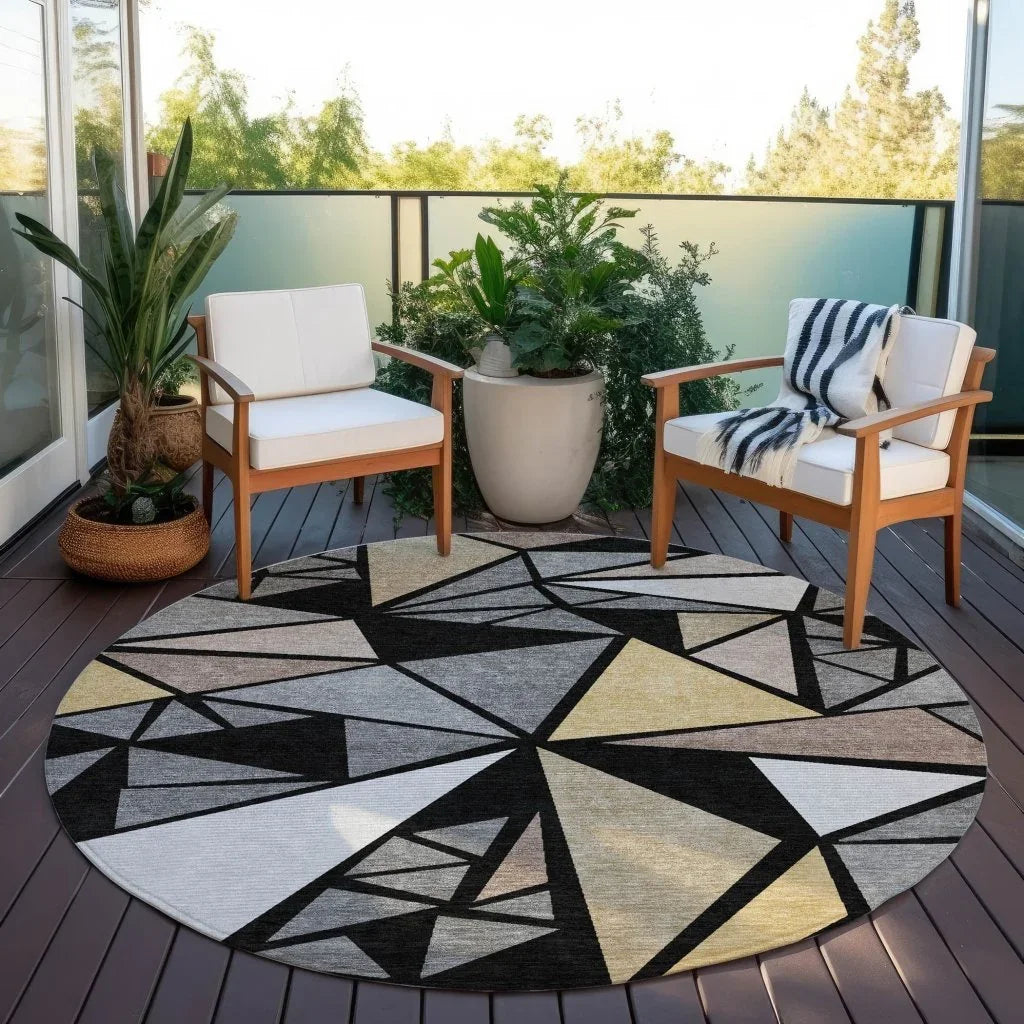 Aristea Black Washable Indoor-Outdoor Rug-Outdoor Rugs-LOOMLAN Rugs-LOOMLAN