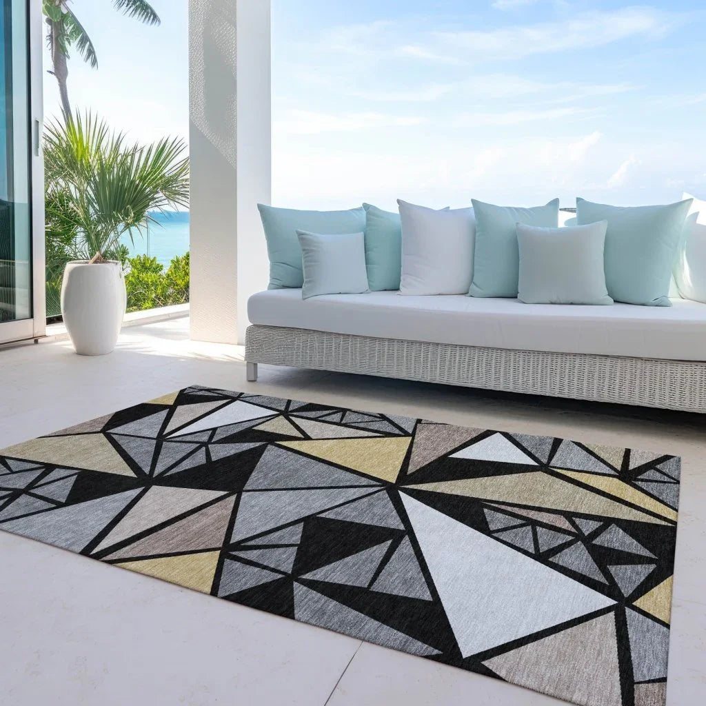 Aristea Black Washable Indoor-Outdoor Rug-Outdoor Rugs-LOOMLAN Rugs-LOOMLAN