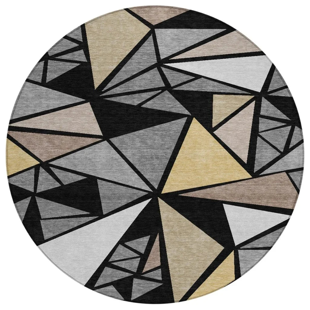 Aristea Black Washable Indoor-Outdoor Rug-Outdoor Rugs-LOOMLAN Rugs-8' x 8'-LOOMLAN