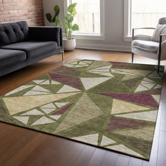 Aristea Green Washable Indoor-Outdoor Rug-Outdoor Rugs-LOOMLAN Rugs-LOOMLAN