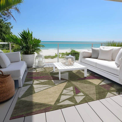 Aristea Green Washable Indoor-Outdoor Rug-Outdoor Rugs-LOOMLAN Rugs-LOOMLAN