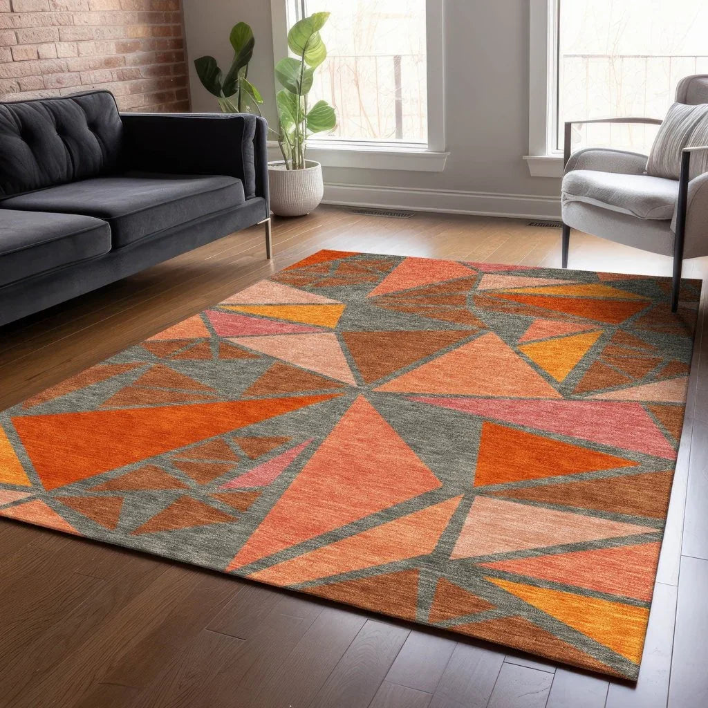 Aristea Orange Washable Indoor-Outdoor Rug-Outdoor Rugs-LOOMLAN Rugs-LOOMLAN