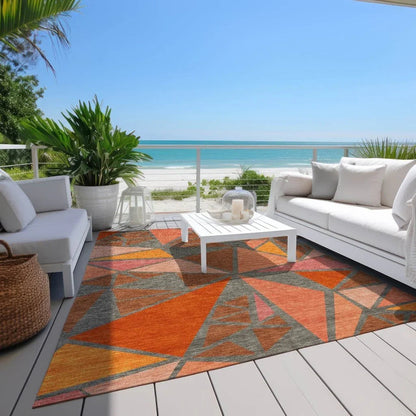Aristea Orange Washable Indoor-Outdoor Rug-Outdoor Rugs-LOOMLAN Rugs-LOOMLAN