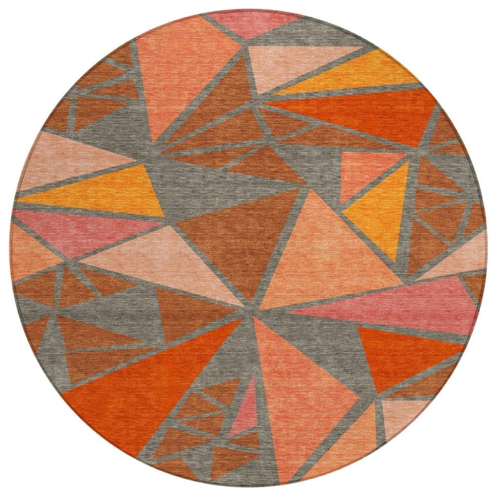 Aristea Orange Washable Indoor-Outdoor Rug-Outdoor Rugs-LOOMLAN Rugs-8' x 8'-LOOMLAN