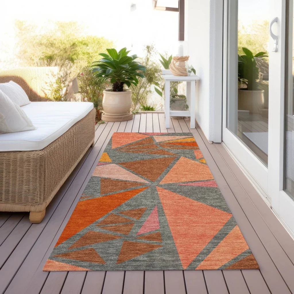 Aristea Orange Washable Indoor-Outdoor Rug-Outdoor Rugs-LOOMLAN Rugs-LOOMLAN
