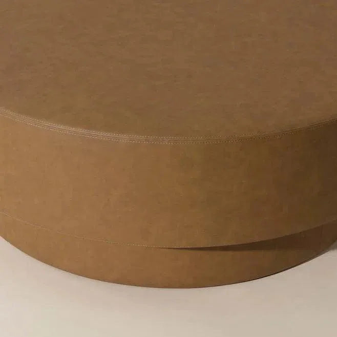 Arlo Ottoman Milliken Cognac Faux Leather - LOOMLAN - SUNPAN - Ottomans