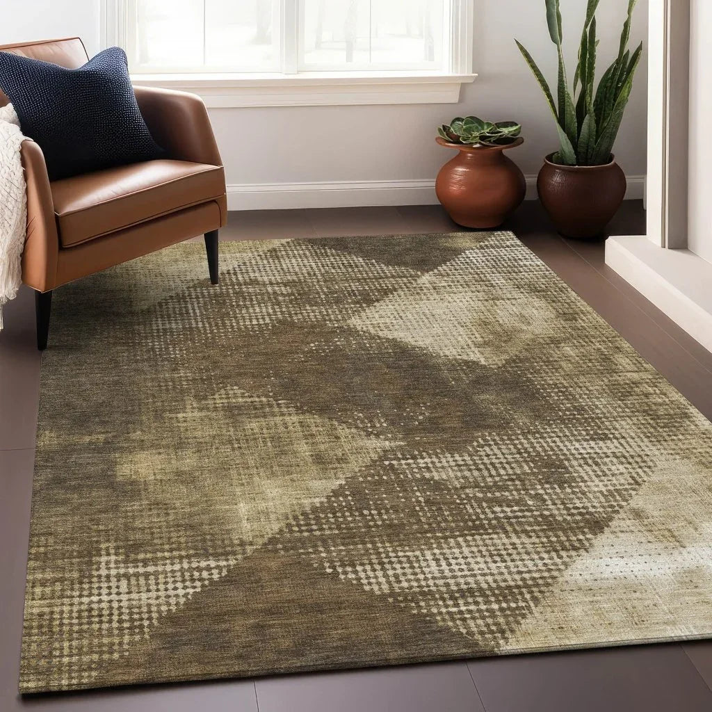 Arvaya Brown Washable Indoor-Outdoor Rug-Outdoor Rugs-LOOMLAN Rugs-LOOMLAN
