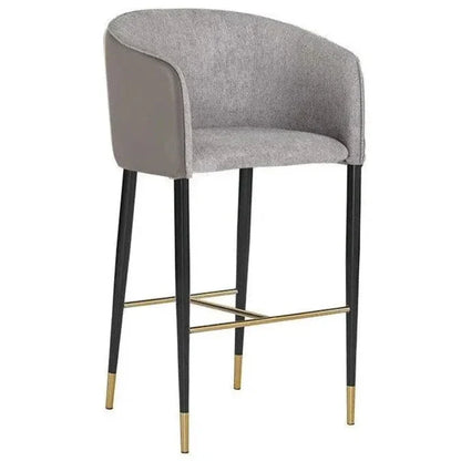 Asher Barrel Back Leather Barstool - LOOMLAN - SUNPAN - Bar Stools