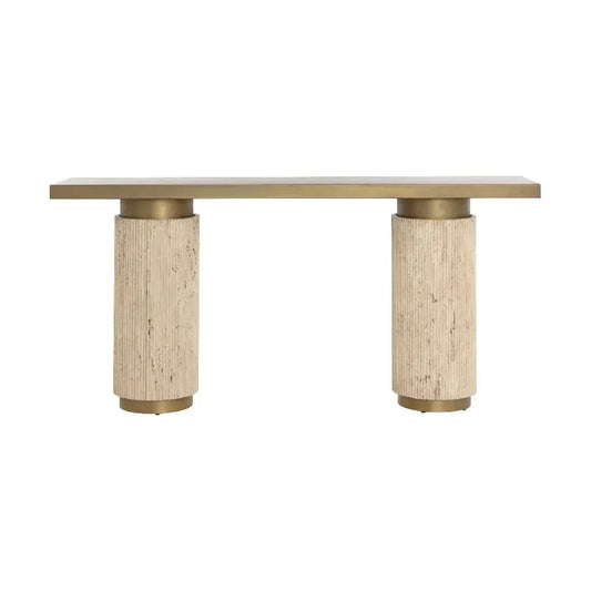 Ashva Travertine Based Sofa Table - LOOMLAN - SUNPAN - Console Tables
