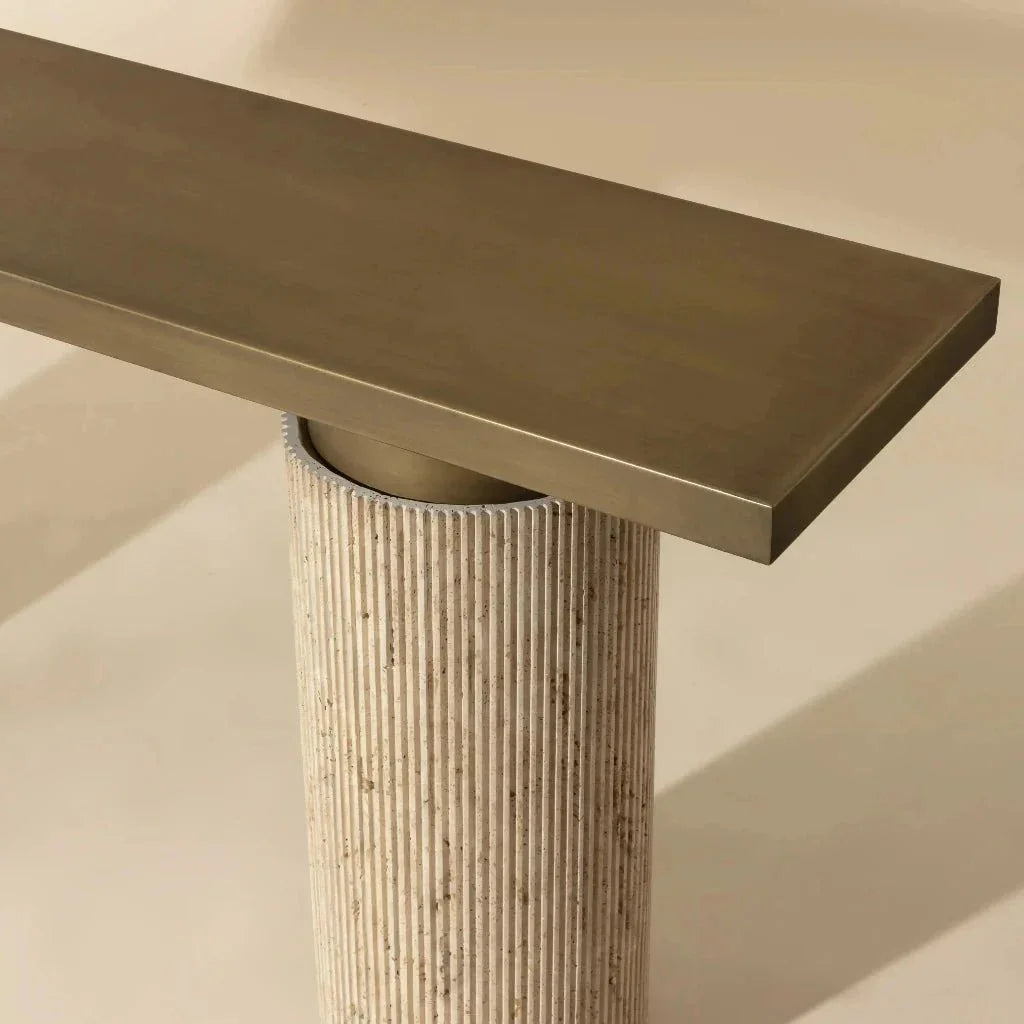 Ashva Travertine Based Sofa Table - LOOMLAN - SUNPAN - Console Tables
