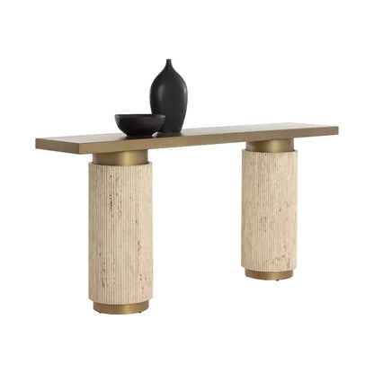 Ashva Travertine Based Sofa Table - LOOMLAN - SUNPAN - Console Tables