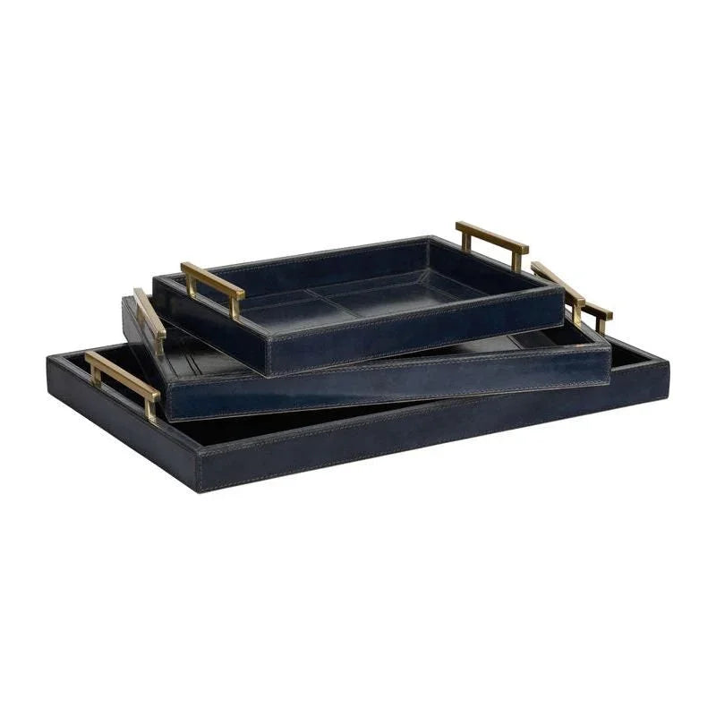 Assured Rich Blue Leather Tray (Set of 2) - LOOMLAN - Trays