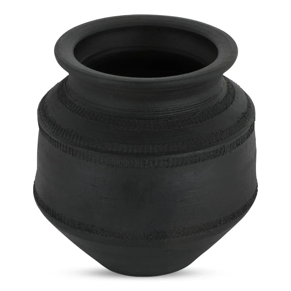Astra Handcrafted Black Terracotta Vessel - LOOMLAN - Moe's Home - Vases & Jars