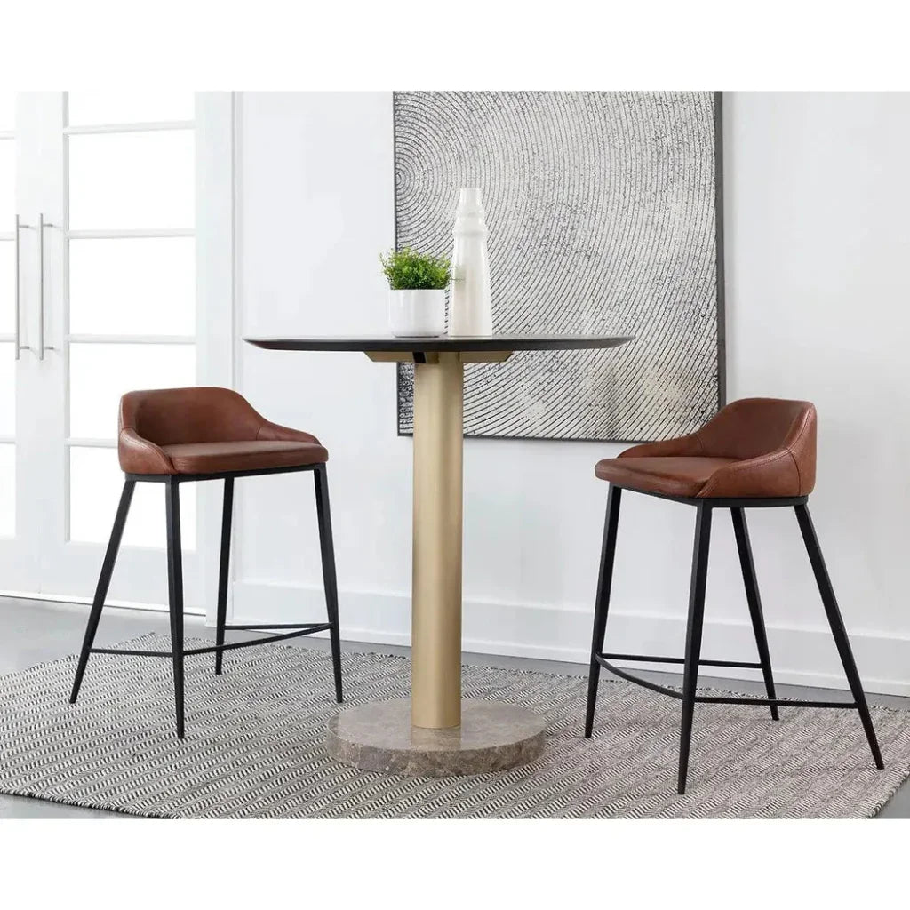 Astra Leather Low Back Counter Stool - LOOMLAN - SUNPAN - Counter Stools