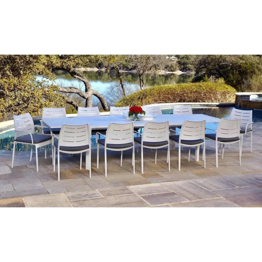 Athene White Outdoor Extendable Dining Table Set For 12-Outdoor Dining Sets-LOOMLAN-LOOMLAN