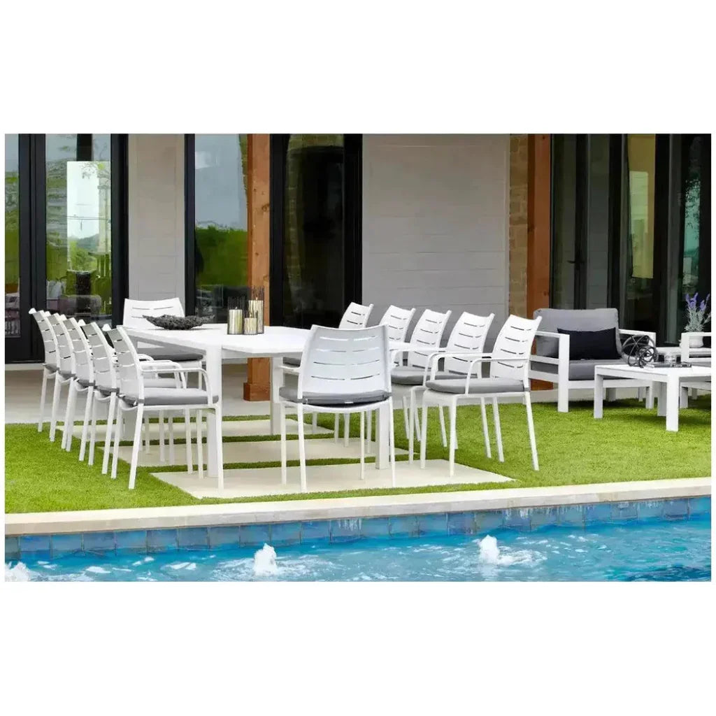 Athene White Outdoor Extendable Dining Table Set For 12-Outdoor Dining Sets-LOOMLAN-LOOMLAN