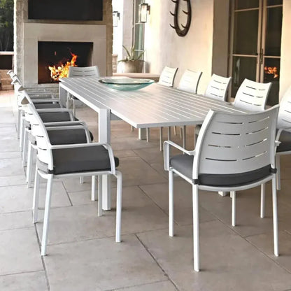 Athene White Outdoor Extendable Dining Table Set For 12-Outdoor Dining Sets-LOOMLAN-LOOMLAN
