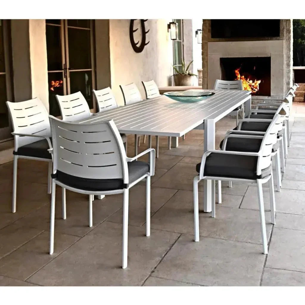 Athene White Outdoor Extendable Dining Table Set For 12-Outdoor Dining Sets-LOOMLAN-LOOMLAN