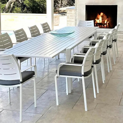 Athene White Outdoor Extendable Dining Table Set For 12-Outdoor Dining Sets-LOOMLAN-LOOMLAN