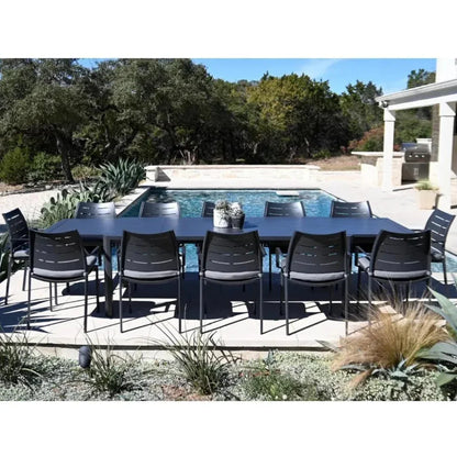Athenes Black Outdoor Extendable Table Set With Chairs-Outdoor Dining Sets-LOOMLAN-LOOMLAN