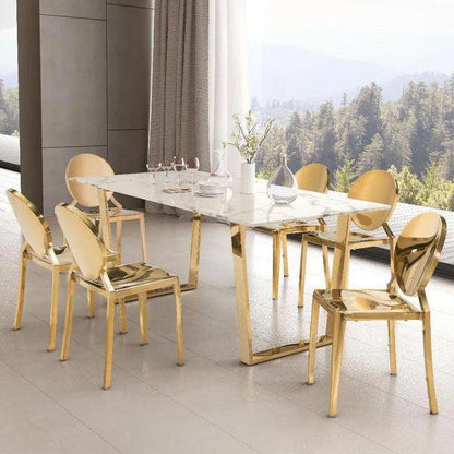 Atlas Dining Table White & Gold-Dining Tables-Zuo Modern-LOOMLAN