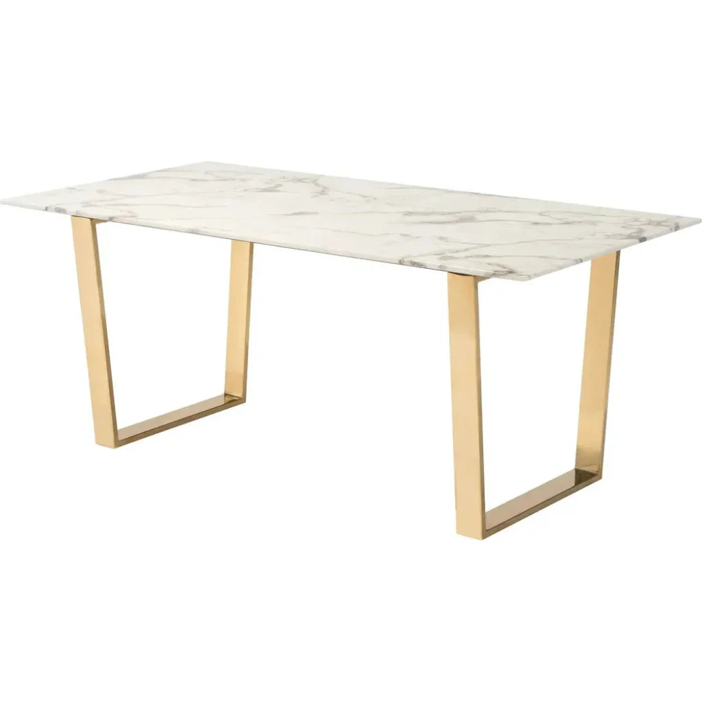 Atlas Dining Table White & Gold-Dining Tables-Zuo Modern-LOOMLAN