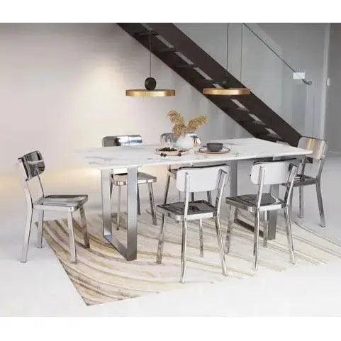Atlas Dining Table White & Silver-Dining Tables-Zuo Modern-LOOMLAN